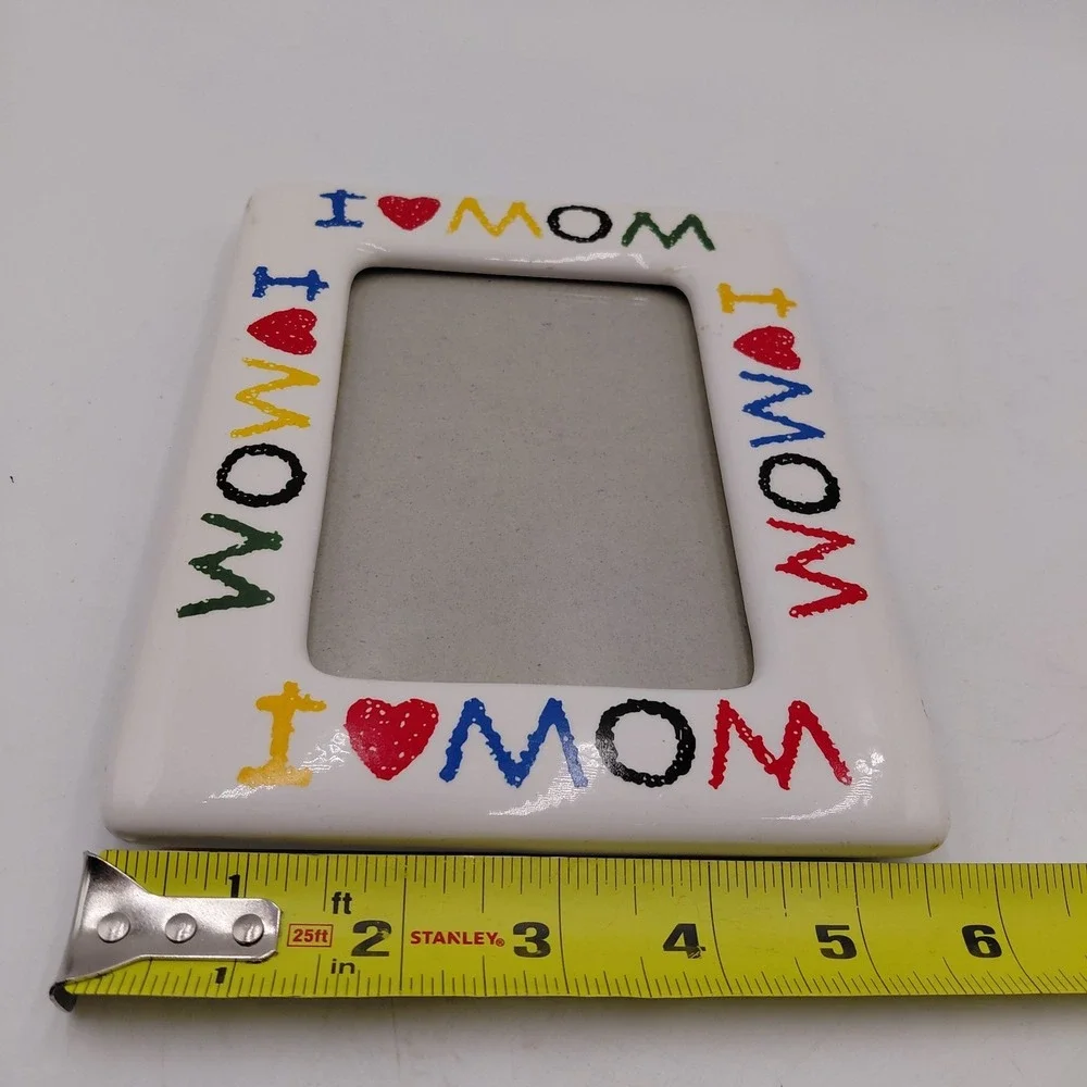 Vintage 90's I Love My Mom Ceramic Picture Frame 5x7 Retro Decor Crayon Style
